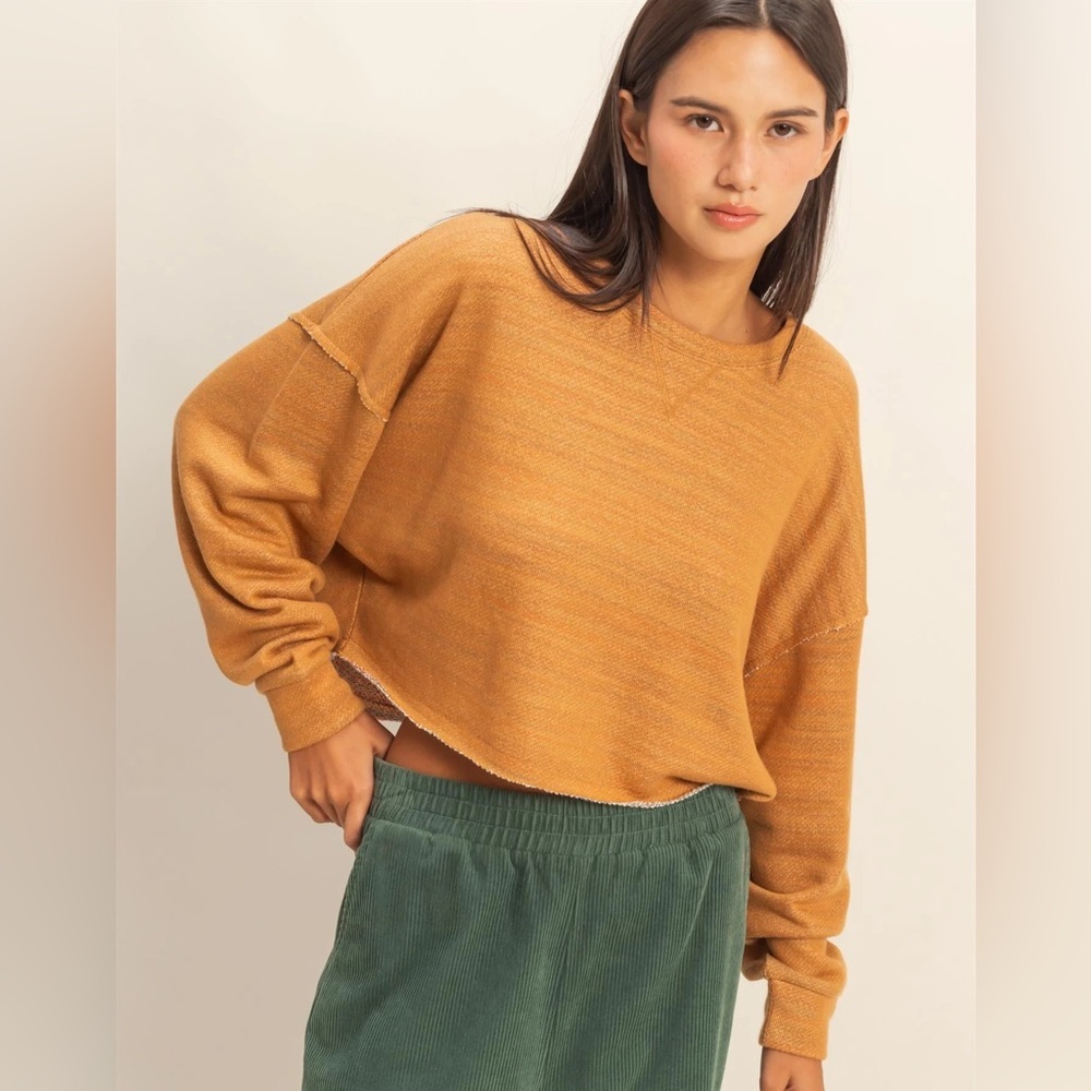 NEW Double Zero Brown Cropped Sweatshirt Oversized Crewneck Lounge Top Small